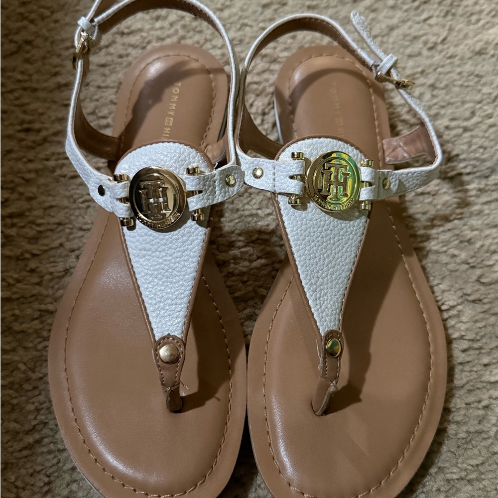 Tommy Hilfiger White and Tan Women's Sandals